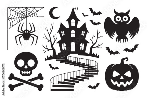 Spooky halloween night scene with haunted elements