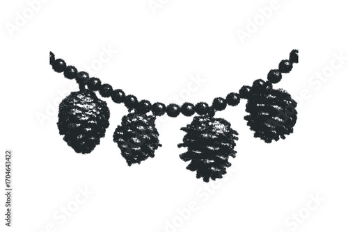 Four Pine Cone Ornaments on String. Vector hand drawn illustration