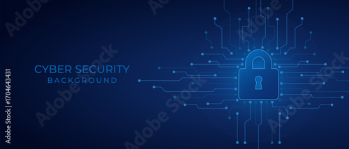 Padlock on circuit board. Secure system and network protection technology concept. Cyber security technology futuristic background. Vector illustration design for banner and template.