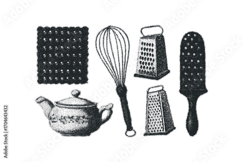 Vintage Kitchen Utensils on Transparent. Vector hand drawn illustration