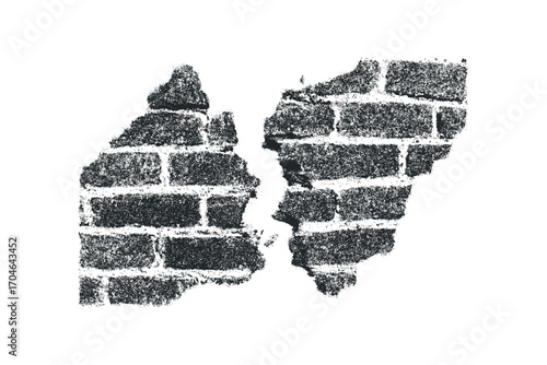 Fragmented brick wall texture on transparent background. Vector hand drawn illustration