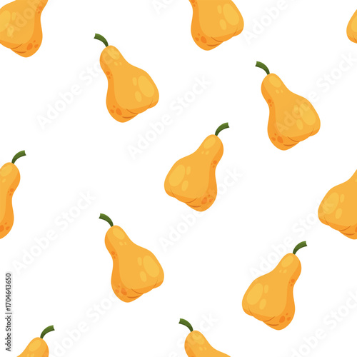 Vector seamless pattern with ripe yellow pears. Perfect for food packaging, kitchen textiles, wrapping paper, recipe cards, harvest designs, autumn projects and healthy lifestyle concepts