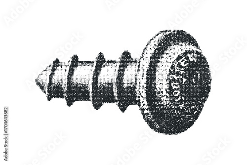 Grungy halftone effect screw on transparent background. Vector hand drawn illustration
