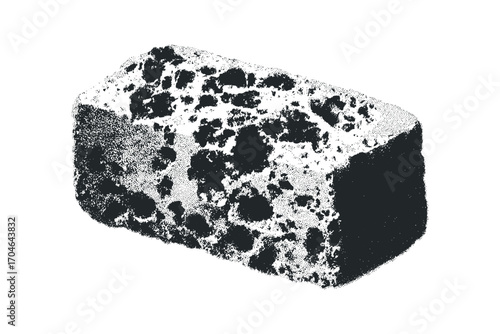 Textured rectangular object with porous surface image. Vector hand drawn illustration