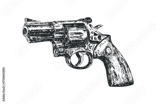 Sketch of a revolver handgun on a transparent background. Vector hand drawn illustration