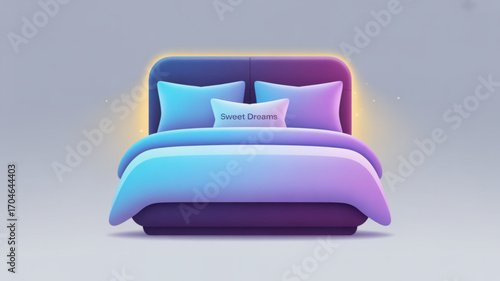Comfortable bed with sweet dreams pillow for bedroom interior design and home decor sleep and relaxation