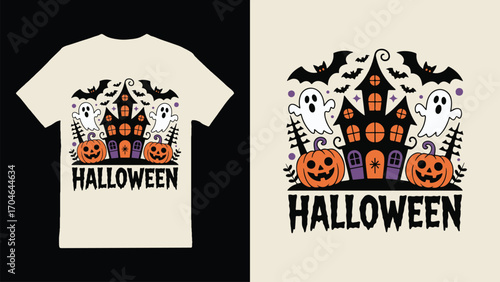 Spooky halloween t shirt design with festive elements