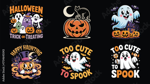 Spooky halloween ghost and pumpkin t shirt design