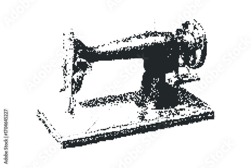 Vintage sewing machine with needle and wheel detail on transparent background. Vector hand drawn illustration