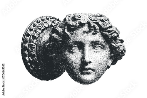Stippled Greek Sculpture Fragment. Vector hand drawn illustration