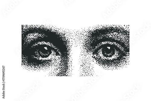 Human Eyes Face Feature Halftone Effect Transparent. Vector hand drawn illustration