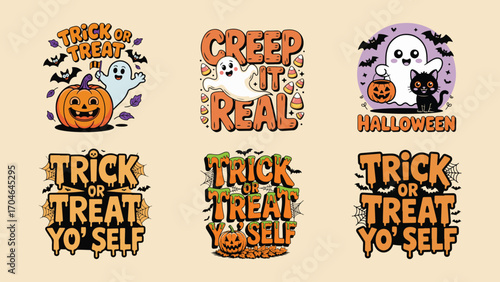 Spooky halloween t shirt design with classic elements