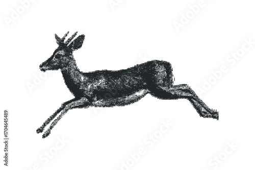 Deer leaping across transparent background. Vector hand drawn illustration