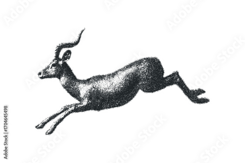 Antelope running on transparent background. Vector hand drawn illustration