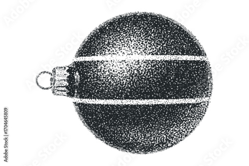 Christmas ornament with stippling texture on transparent background. Vector hand drawn illustration