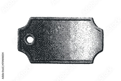 Halftone etched blank price tag transparent isolated object. Vector hand drawn illustration