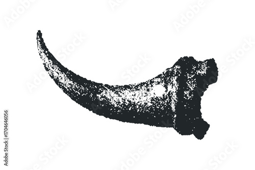 Curved horn with textured surface on transparent background. Vector hand drawn illustration