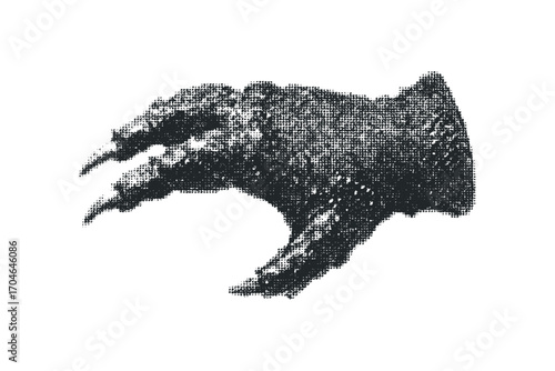 Textured clawed paw on transparent background. Vector hand drawn illustration