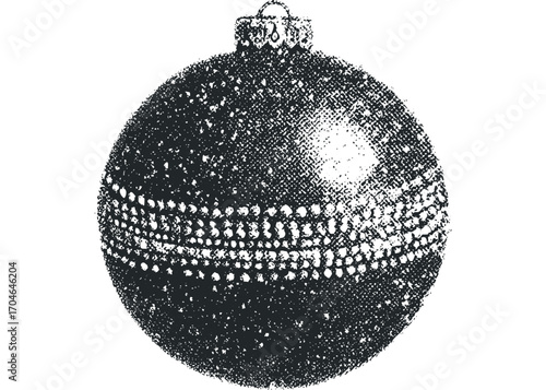 Textured Christmas Bauble Ornament on Transparent Background. Vector hand drawn illustration
