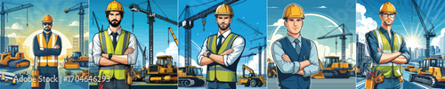 Vector image of a contractor with a heavy equipment background