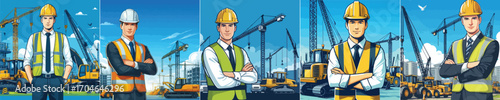 Vector image of a contractor with a heavy equipment background