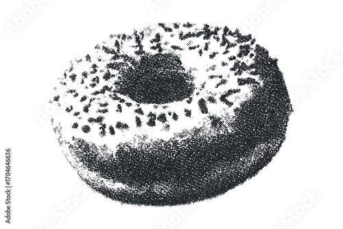 Textured donut with sprinkles on transparent background. Vector hand drawn illustration