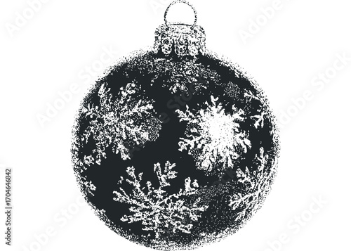 Christmas ornament with snowflake pattern isolated on transparent background. Vector hand drawn illustration