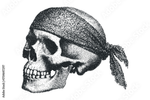 Vintage Skull with Bandana Grunge Textured. Vector hand drawn illustration