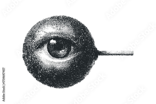 Monochromatic Halftone Eye on a Stick Image. Vector hand drawn illustration