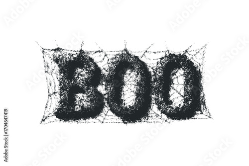 Spooky Boo text with spider web effect. Vector hand drawn illustration