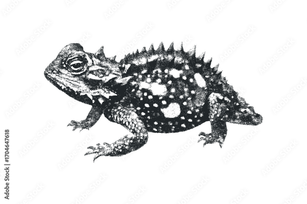 Naklejka premium Textured reptile with thorny skin on a transparent background. Vector hand drawn illustration