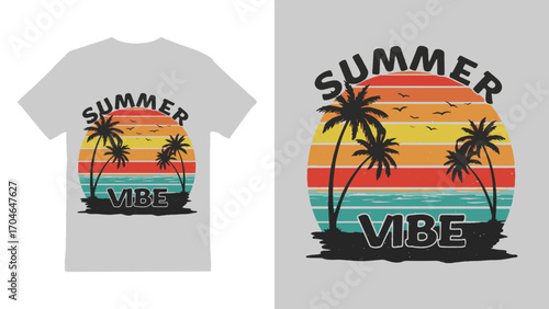 Vibrant summer t shirt graphic design with tropical elements