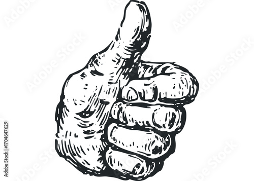 Hand giving thumbs up gesture, isolated on white. Vector hand drawn illustration
