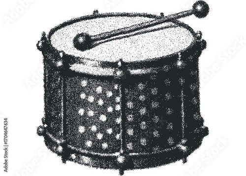 Hand-drawn snare drum with drumsticks on a transparent background. Vector hand drawn illustration