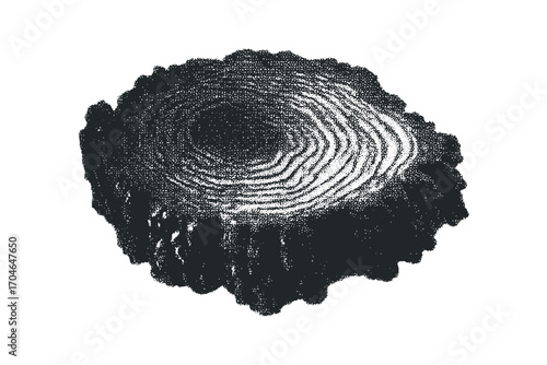 Tree stump cross section stippled graphic on transparent background. Vector hand drawn illustration