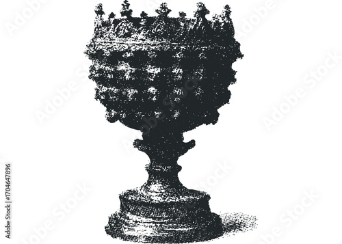 Ornate Crowned Goblet Silhouette with Textured Finish Transparent. Vector hand drawn illustration