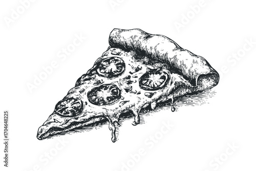 Hand Drawn Pizza Slice Transparent. Vector hand drawn illustration