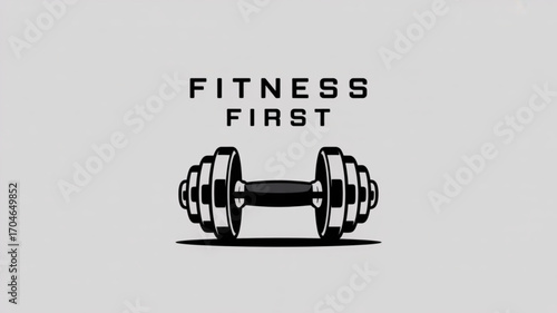 Fitness first dumbbell weightlifting workout gym strength training exercise equipment vector illustration