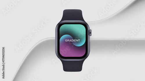 Gradient apple watch mockup design for wrist wearable technology with customizable screen interface display