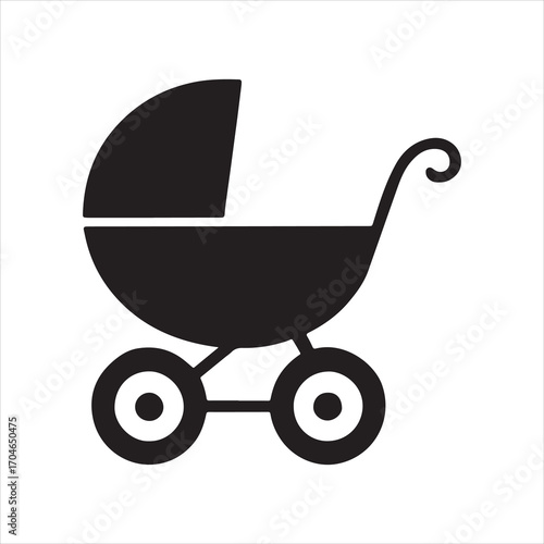 Minimalist Black and White Baby Stroller Icon for Modern Nursery Design Projects and Parenthood Blogs Illustrating Family Life