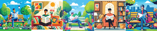  Vector image of a person reading a newspaper