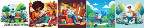  Vector image of a person reading a newspaper