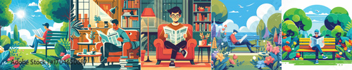  Vector image of a person reading a newspaper