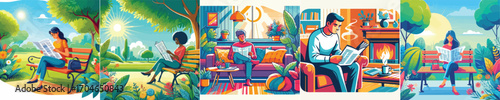  Vector image of a person reading a newspaper