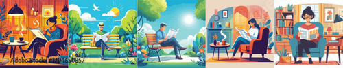  Vector image of a person reading a newspaper