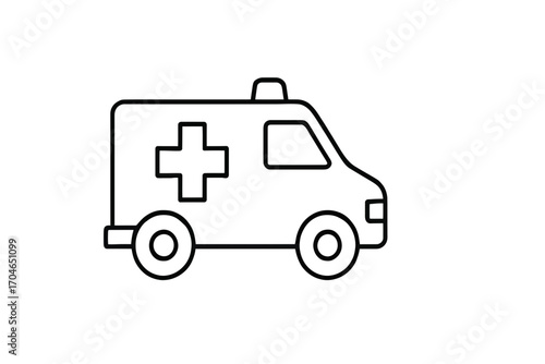 Sleek ambulance icon for emergency services, perfect for healthcare apps and websites, representing quick response and medical assistance, modern, simple line art