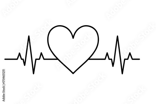 Minimalist heart rate pulse art, a simple heartbeat illustration for medical design, health awareness campaigns, and emotional wellness projects