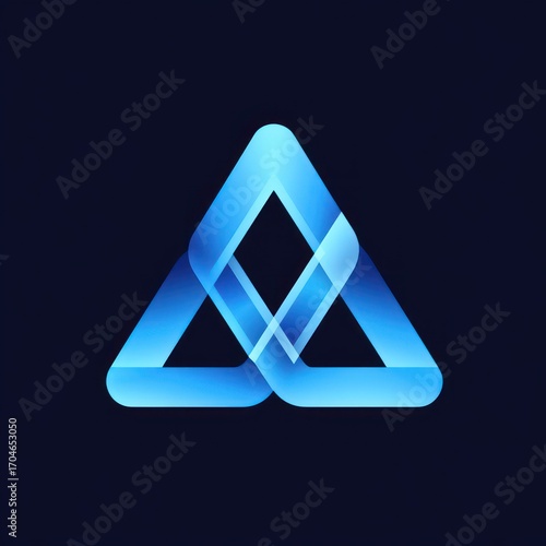 abstract glowing blue intertwined triangular shapes forming a continuous loop on dark background
