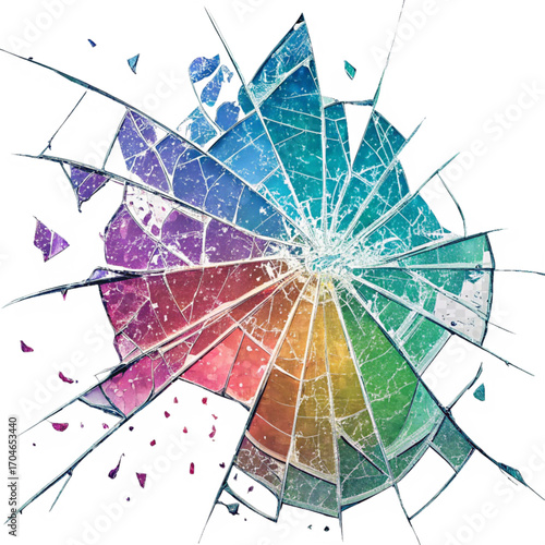 Vibrant shattered glass explosion with rainbow spectrum colors, a dynamic abstract concept for change and transformation