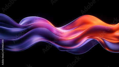 Smooth flowing abstract waves in purple, pink, and orange hues with glossy, silky textures on black background conveying motion and fluidity